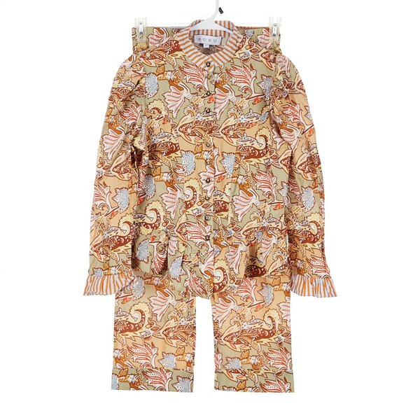 BURU Peplum Puffed Sleeve Button Front Top & Pull On Pants Set Women's Small - Picture 1 of 9